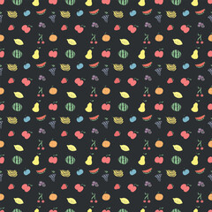 Seamless fruit pattern. doodle background with fruit icons. Fruit background