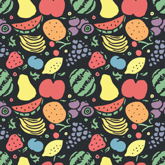 Seamless fruit pattern. doodle background with fruit icons. Fruit background