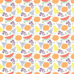 Seamless fruit pattern. doodle background with fruit icons. Fruit background