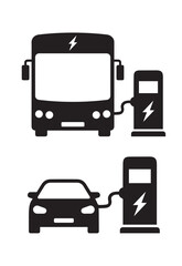 electric car and bus set of icons 