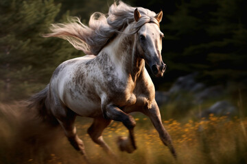 Obraz na płótnie Canvas The white horse ran very fast