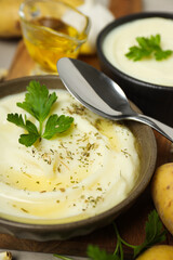 Mashed potatoes, concept of tasty and delicious food