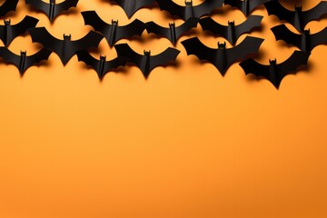 Naklejka premium Halloween wallpaper with scary forest pumpkins and bats, american saints-day. Generative Ai.