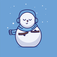 Cute snowman with scarf headphone simple cartoon vector illustration holiday concept icon isolated