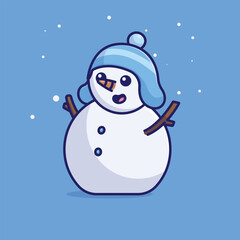 Cute snowman with  beanie simple cartoon vector illustration holiday concept icon isolated