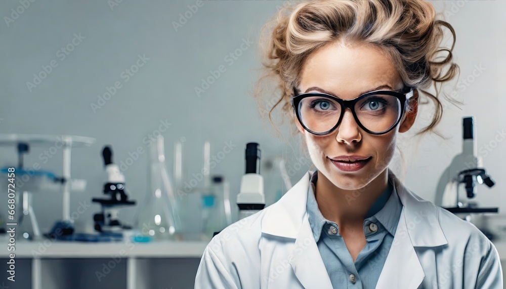 Poster determined scientist in the lab with copyspace
