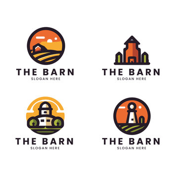 Vector flat farm logo and icon logo vector bundle collection