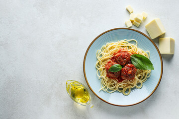 Pasta with meatballs, concept of tasty and delicious food