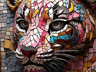 Color mosaic illustration of a wild tiger. Generative Ai.
