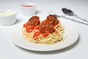 Pasta with meatballs, concept of tasty and delicious food