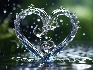 water splashes converging into a heart-shaped symphony. Generative Ai.