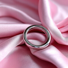 Silver rings on a pink fabric stock photo
