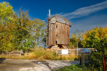 An old wooden windmill in Drewnica