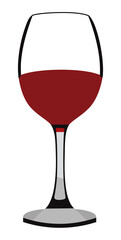 Goblet glass of red wine flat color vector illustration logo, on transparent