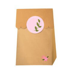 Illustrator of cute brown paper bag with circle sticker isolate on white background.