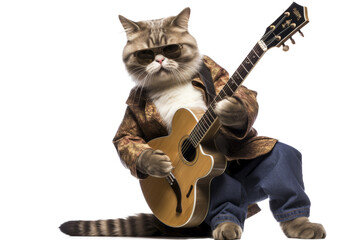 Funny rockstar cat guitarist in sunglasses