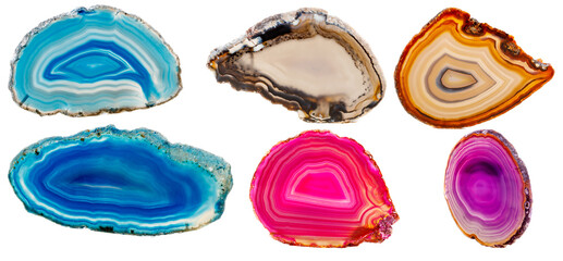 Set of Macro mineral stone Agate breed a white background close up - obrazy, fototapety, plakaty