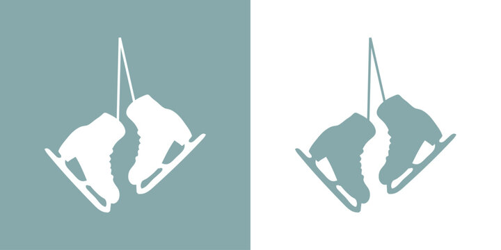 Logo winter sports. Silueta de un par de patines para hielo colgando de cordones. Botas para patinaje sobre hielo