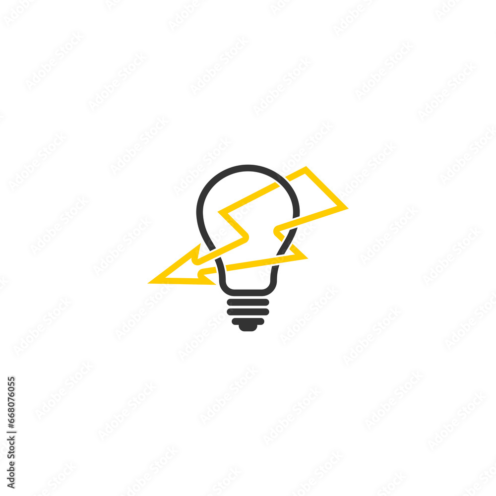 Poster light bulb and lightning bolt icon isolated on transparent background