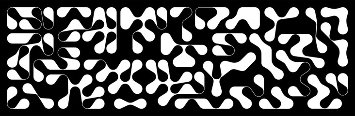 Set of vector random shapes. Fluid drop figures in brutalism style. Drop-shaped intricately curved shapes. Liquid spreading forms, splashes and smudges. brutalist objects in the y2k style