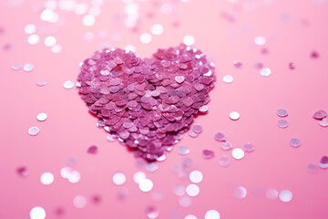 Obraz premium Pink glitter schlitter heart on pink glitter background as Valentine's Day background