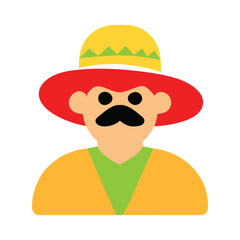 Mexican man in sombrero and poncho, simple flat vector illustration isolated on white background