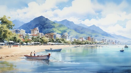 Watercolor vietnam nha trang artwork oil painting picture Ai generated art