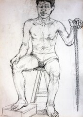 Fototapeta na wymiar Original art drawing Structure fine art Out line muscle shape man , human figure