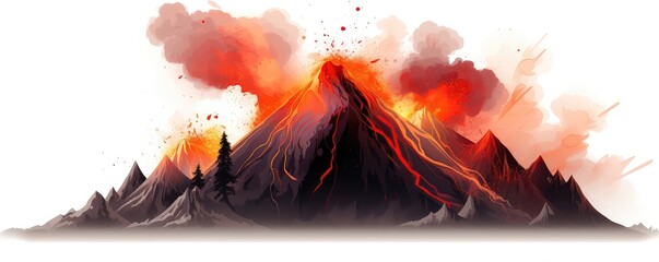 Volcanic Mountain In Eruption Against Transparent Background