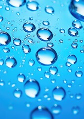 Macro water drops in blue clear drinking water. Generative Ai.