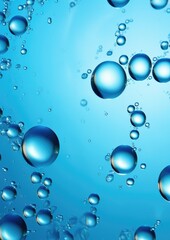 Macro water drops in blue clear drinking water. Generative Ai.