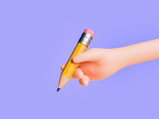 3d cartoon hand holding a pencil