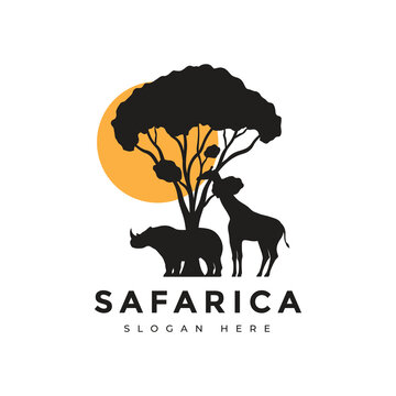safari africa nature wildlife tree animals logo design vector graphic