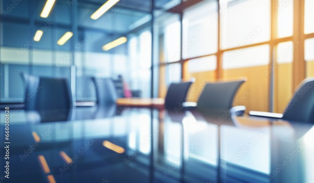 Poster beautiful blurred background image of a meeting room in a modern office with panoramic windows.