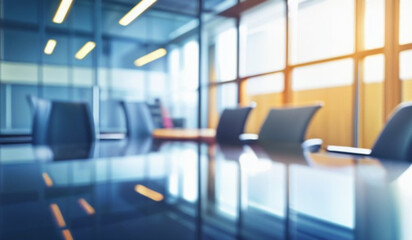 Beautiful blurred background image of a meeting room in a modern office with panoramic windows. - Powered by Adobe