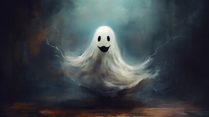 Art print cute little ghost face spooky gothic hal picture Ai generated art - obrazy, fototapety, plakaty