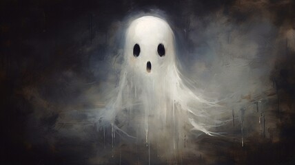 Art print cute little ghost face spooky gothic hal picture Ai generated art - obrazy, fototapety, plakaty