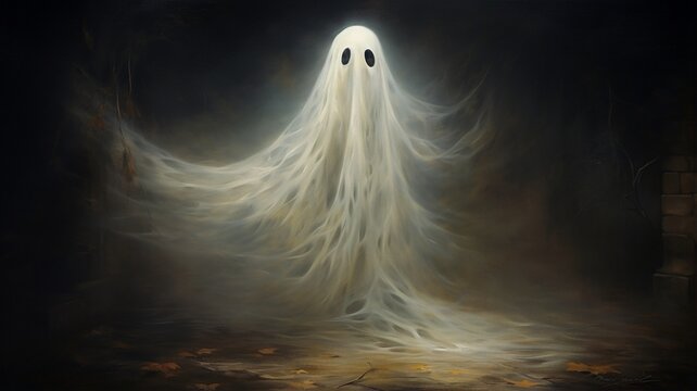 Art print cute little ghost face spooky gothic hal picture Ai generated art