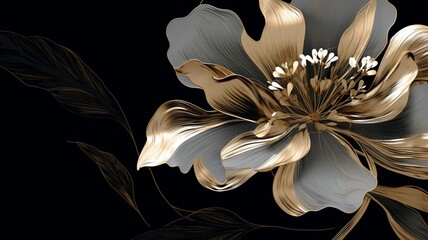 Artistic drawing flower with lines gold stock photos Ai generated art