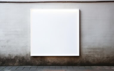White poster template. frame poster on the wall, textured sticker, street art, blank mockup. Canvas in the night light city
