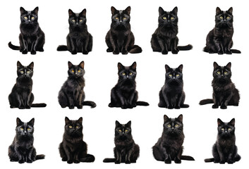 Black cat vector set isolated on white background
