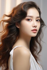 Naklejka premium Portrait of beautiful young aisan woman. beauty fresh skin, wellness or cosmetic concept. 