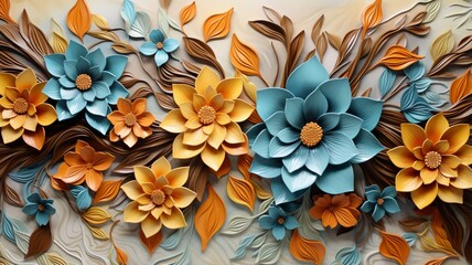 Beautiful canvas with yellow orange painting wall image Ai generated art