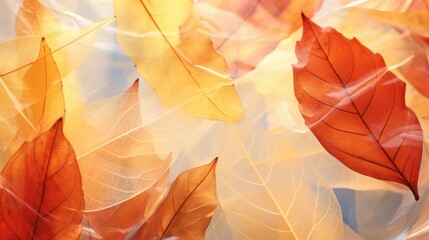 Translucent fallen autumn leaves. Fall autumn background