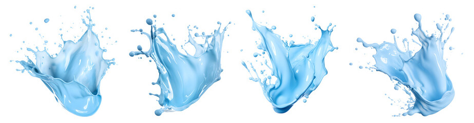 Blue milk splash isolated on transparent PNG background - obrazy, fototapety, plakaty