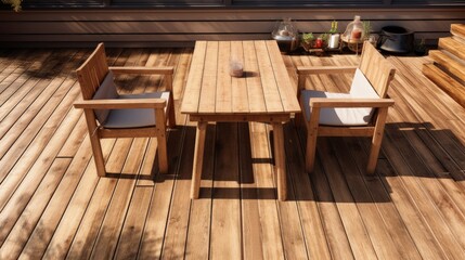 Wooden terrace furniture with wooden board flooring