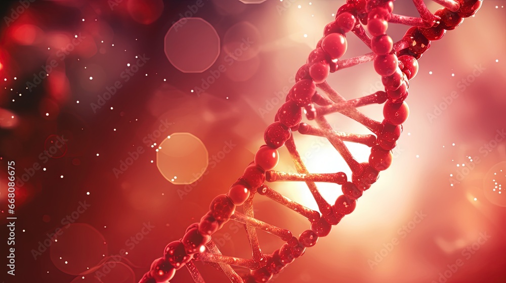 Poster red background with a dna helix molecule