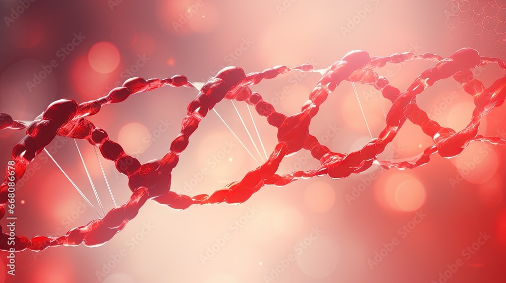 Poster red background with a dna helix molecule