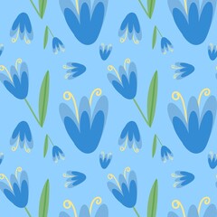 Blue flower seamless patterns on blue background 