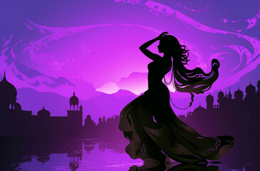 アラビアンナイトの美しい女性のシルエットGenerative AI